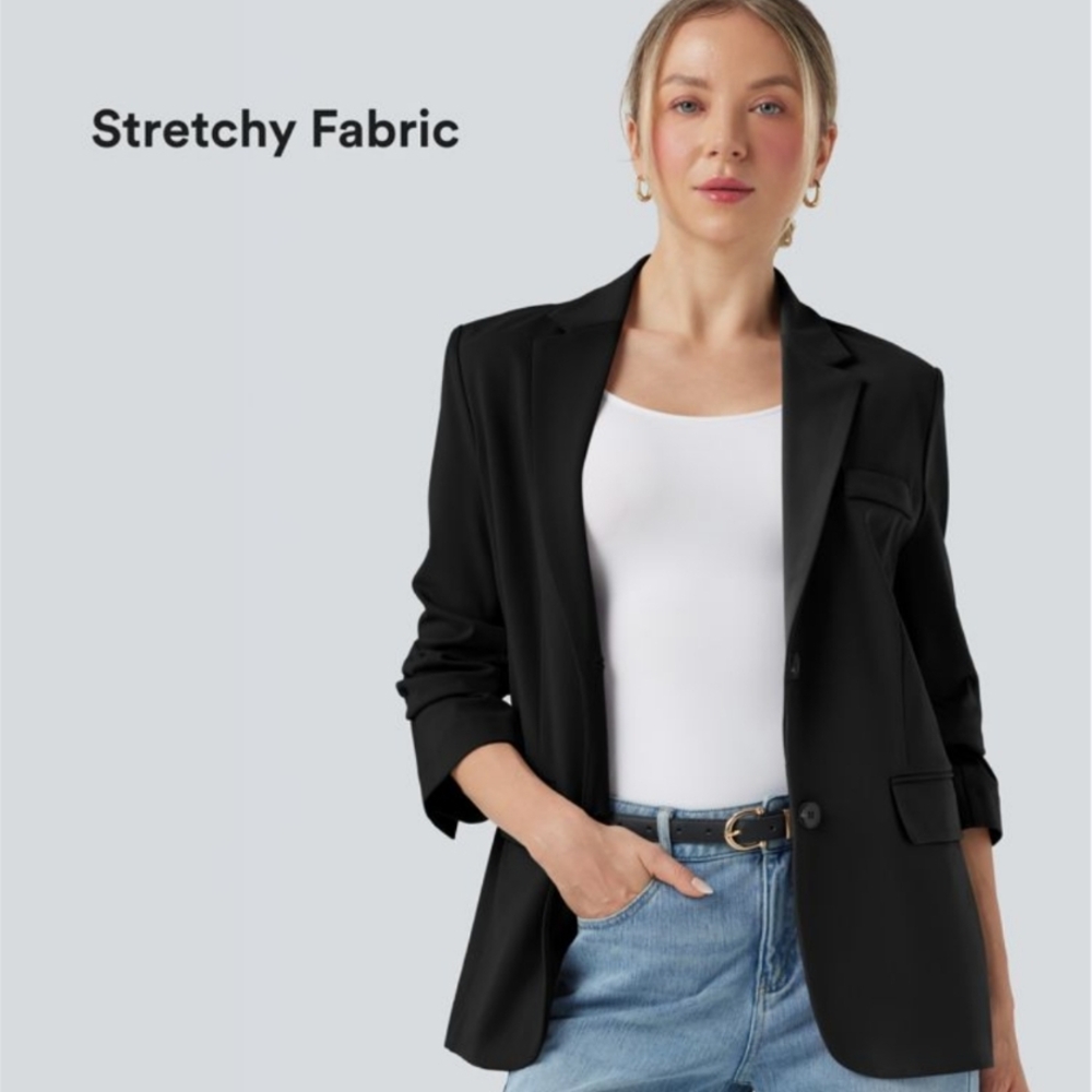 HALARA Black Stretch Blazer with Notch Lapel